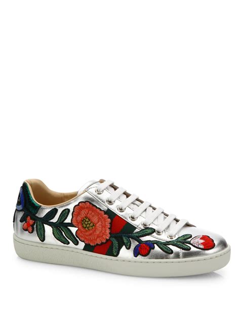 gucci white and red flowers sneakers|Gucci ace low top sneakers.